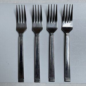 4 Dinner Fork Stainless The Cellar‎ Stainless Japan Outline Ribbed Stripes Heavy
